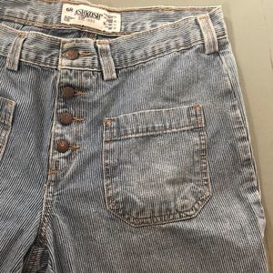 Highwaisted exposed button pinstripe wide leg pant